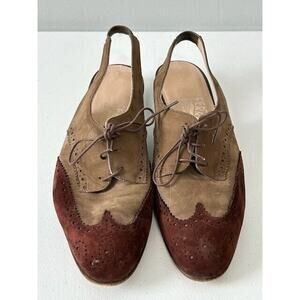 Vtg Salvatore Ferragamo Sopra Nabuck‎ Slingback Suede Leather Brown Green Sz 8AA